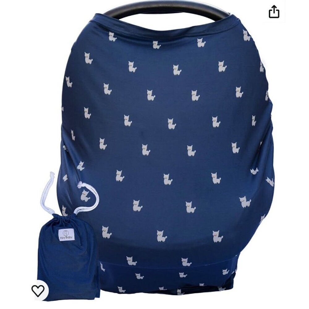 Alpy Baby Car Seat and Nursing Cover Up Navy With Llamas
